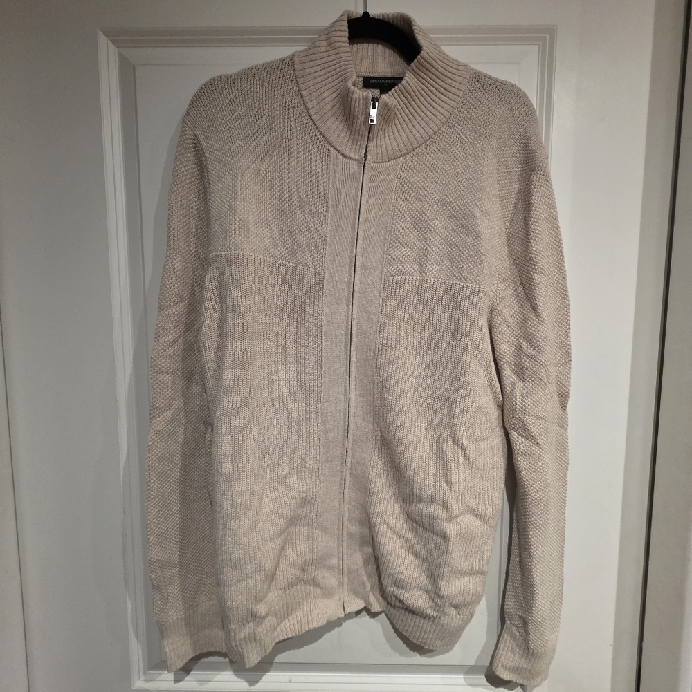 Banana Republic Factory Men's Fullzip Sweater Jacket in Oatmeal (cream), Large